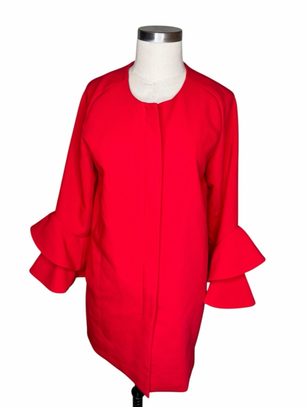 BELLE‎ VERE Vibrant Red Round Neck Statement Sleeve Bold Jacket Women's Size Med